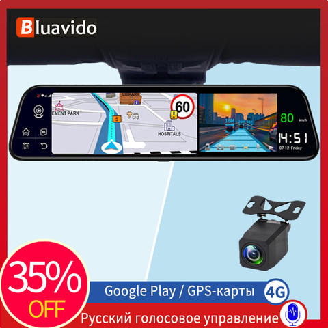 Bluavido 12 pulgadas espejo retrovisor del coche 4G ADAS Android GPS Navi DVR 3 en 1 HD 1080P cámara de salpicadero conducción grabadora de Video Dual cámaras ► Foto 1/6