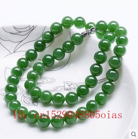 Collar de cuentas de Jade VERDE Natural, joyería de jadeita, accesorios, amuleto de la suerte tallado a mano, regalos para mujer y hombre ► Foto 1/4