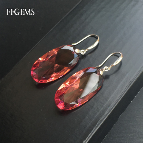 FFGems-pendiente de piedra grande para mujer, piedra Oval15 x 30mm, Plata de Ley 925, diasporo, cambio de Color, joyería fina para mujer, regalo de fiesta ► Foto 1/6