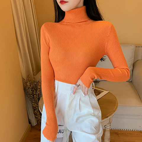 Jersey de manga larga de punto para mujer, jersey de cuello alto acanalado, suave y cálido, ropa de primavera e invierno, 55% de descuento, 2022 ► Foto 1/5