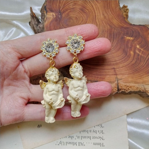 Pendientes creativos de Ángel Cupido gótico para mujer, aretes colgantes Vintage en forma de bebé con cristal, joyería, regalos aros pendientes ► Foto 1/6