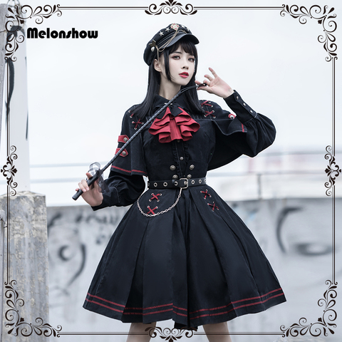 Melonshow vestido victoriano negro Gothic Lolita vestido de talla grande mujer Vintage Top Lolita falda de dos piezas conjunto Kawaii ropa niñas ► Foto 1/6