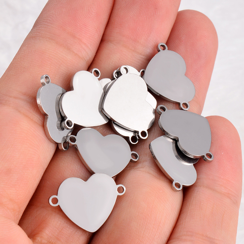 10 uds. De dijes de acero inoxidable con forma de corazón para pulsera, accesorios de joyería DIY, conector de brazalete, 2 agujeros ► Foto 1/6