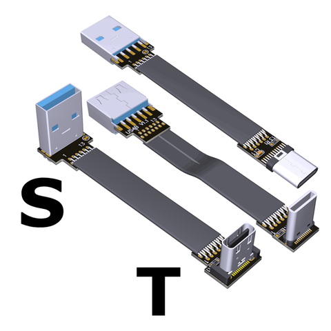 Cable plano USB 3,0 tipo A USB 3,1 tipo C macho y hembra, adaptador de Cable de extensión FPV de 5cm-3m, ángulo inclinado ► Foto 1/6