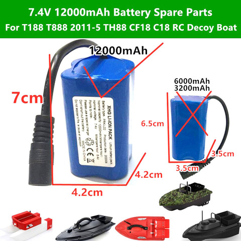 Piezas de Repuesto de batería de 7,4 V y 12000mAh para T188, T888, 2011-5, TH88, CF18, C18, RC, alta velocidad, cebo, barco, pesca, barco, Juguetes ► Foto 1/6