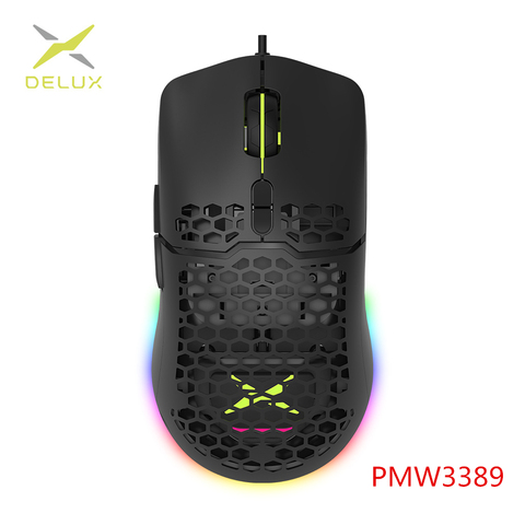 Delux-ratón Gaming M700 PMW3389 RGB, carcasa ligera de nido de abeja, ratones ergonómicos con Cable de cuerda suave para jugadores de ordenador, 67g ► Foto 1/6