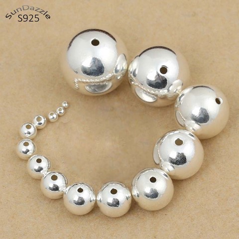 2-12mm agujero pequeño Real puro sólido 925 Sterling joyería, cuentas de plata hallazgos accesorios redondo cuentas liso DIY pulsera collar ► Foto 1/6