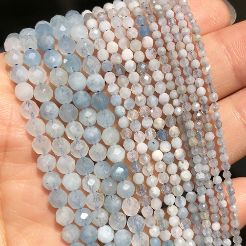 Cuentas de piedra de Aguamarina azul facetadas, cuentas de gemas naturales sueltas para fabricación de joyas, pulsera DIY, accesorios para pendientes de 15 ''2 3 4mm ► Foto 1/6