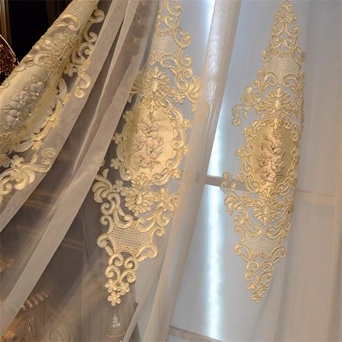Cortinas de seda de imitación de lujo europeo, bordado en relieve 3D con cuentas, tul de lujo para sala de estar y dormitorio, ZH034 #4 ► Foto 1/6