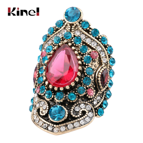 Kinel Rosa caliente grande vendimia Anillos para las mujeres color oro mosaico cristal azul moda Turquía joyería Tamaño del regalo del amor 7-12 ► Foto 1/6