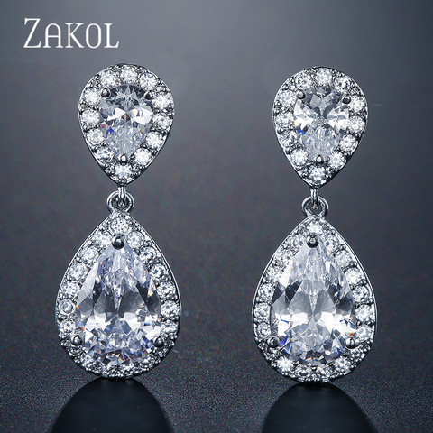 Zakol níquel moda cristal gota de agua clásico zirconia pendientes nupcial boda joyería para las mujeres al por mayor FSEP091 ► Foto 1/6