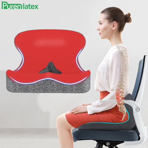 PurenLatex Silla Lumbar cojín apto para cojín de asiento espuma de memoria para aliviar el dolor de espalda baja mejorar la postura y proteger la espalda ► Foto 1/6