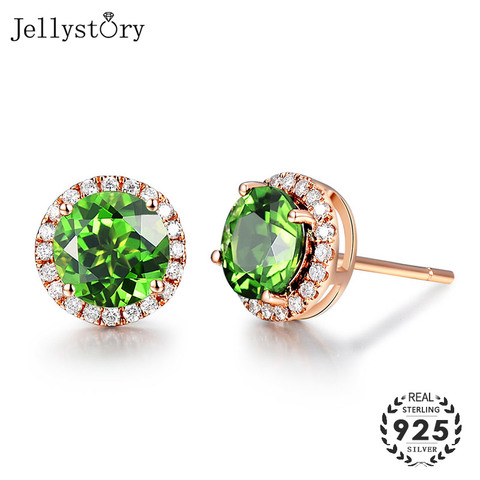 Jellystory-pendientes Vintage de plata 925 para mujer, joyería con piedras preciosas de Esmeralda, aretes de tuerca de forma redonda para mujer, regalos de boda al por mayor ► Foto 1/6