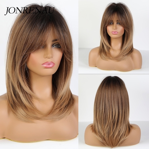 JONRENAU-Peluca de pelo largo Natural para mujer, pelo marrón ceniza degradado, peluca sintética de uso diario para fiesta, color blanco y negro ► Foto 1/6