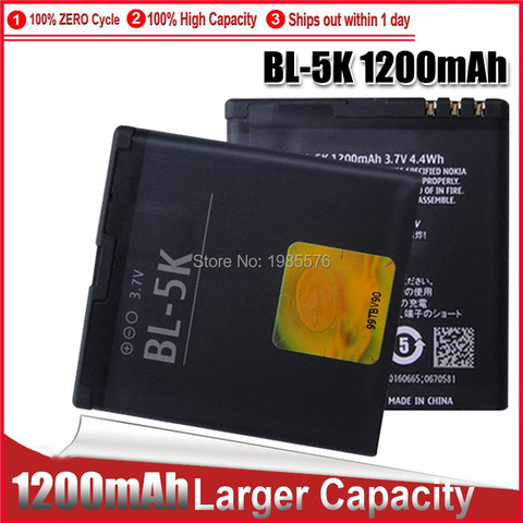 1-5 uds alta calidad Batería Del Teléfono móvil BL-5K 1300mAh para Nokia N85 N86 N87 8MP 701 X7 X7 00 C7 C7 00 BL 5K ► Foto 1/6