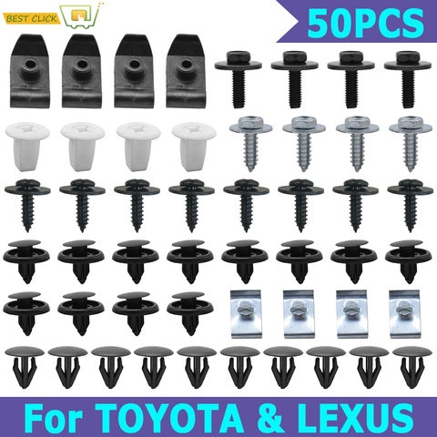 50 Uds. De pinzas para cubierta de motor de coche para Toyota Lexus, parachoques, guardabarros, protector de salpicaduras, tornillos de blindaje, remache, Kit de ajuste automático ► Foto 1/6