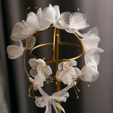 Diadema de hilo de seda con flores para mujer, pendientes de ensueño, accesorios para el cabello de boda para novia, estilo Exterior ► Foto 1/5