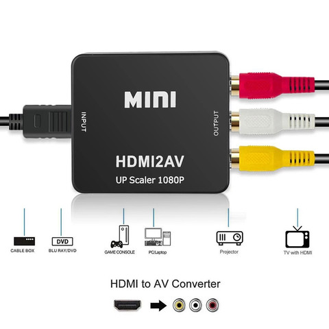 Convertidor HDMI a AV/RCA AV/CVSB L/R, vídeo HD, 1080P, 1920x1080, 60Hz, salida de compatible con NTSC y PAL HDMI2AV, HDMI a AV Box DVD ► Foto 1/6