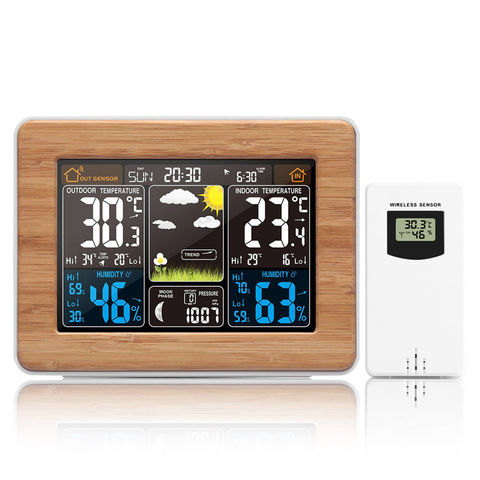 Reloj FanJu LCD Digital con alarma de estación meteorológica, termómetro electrónico, higrómetro, Sensor inalámbrico, barómetro, decoración del hogar FJ3365 ► Foto 1/6