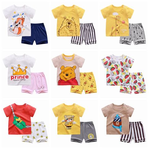 Conjunto de camiseta y pantalones cortos para bebés, ropa con dibujos animados bonitos, pijamas, 2 uds. ► Foto 1/6
