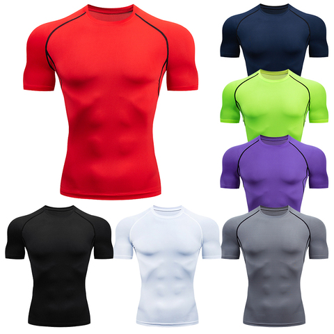 Camisetas de compresión para correr para hombre, camiseta de fútbol de secado rápido, ropa deportiva ajustada para gimnasio, camisa de deporte corto de manga corta transpirable ► Foto 1/6