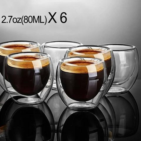 Nuevo 6 uds 80ml 2,7 oz vidrio doble pared vaso aislado expreso té taza de café tazas de cerámica creativa ► Foto 1/6