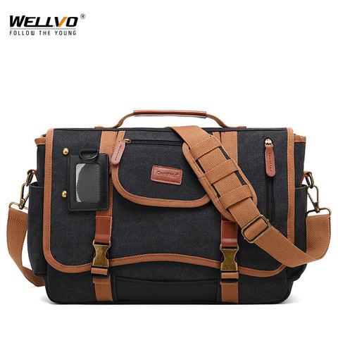 Bolso de hombro bolsa de ordenador portátil para hombre, bolsa de lona, informal, de viaje, para oficina, impermeable, cruzado, grande, XA287C ► Foto 1/6