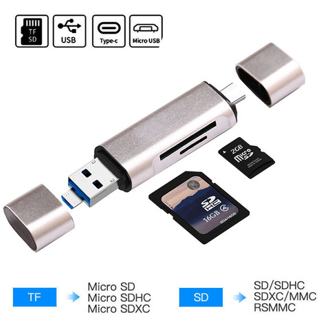 Lector de tarjetas todo en 1 Tipo C SDHC SD tarjeta Micro SD TF lector Micro Adaptador USB OTG para Macbook para Huawei Xiaomi teléfono Android PC ► Foto 1/6