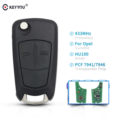 KEYYOU-mando a distancia plegable con 2 botones para Opel, llave de auto MHz, con Chip PCF7946, HU100 Balde, para Opel, Vauxhal, Zafira, Astra h, 433-2005 ► Foto 1/6