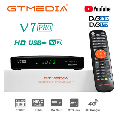 GTmedia-receptor de televisión por satélite Digital V7 Pro, sintonizador de DVB-T2 MPEG-2/-4 H.265 T2MI para España, Europa, Ccam ► Foto 1/6