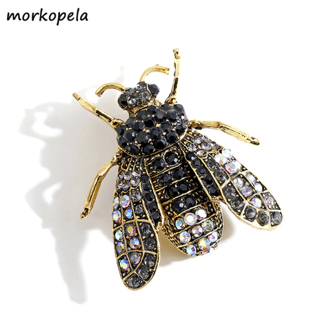 Morkopela-Pin de Broche de insectos negro para mujer, broche de abeja con diamantes de imitación, pinzas para ropa de banquete Vintage, bufanda, broche de joyería ► Foto 1/6