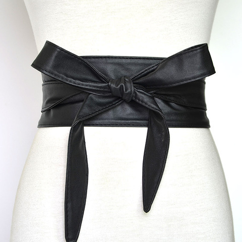 Cinturón de piel sintética suave para mujer, cinturón ancho de lujo a la moda, con lazo decorativo y flotante ► Foto 1/6
