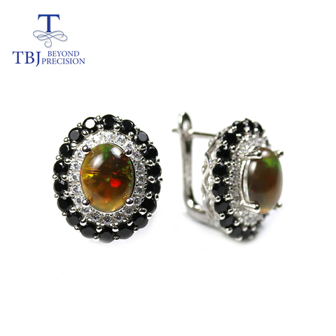 Tbj-pendientes con cierre de ópalo negro para mujer, joyería de piedras preciosas de 7x9mm, de Plata de Ley 925 para mujer, el mejor regalo de cumpleaños ► Foto 1/6