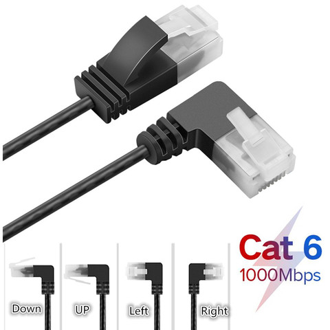 Cable Ethernet Cat6 Ultra delgado, Cable de red UTP de ángulo recto RJ45, Cable de conexión, Cables Lan Cat6a de 90 grados para enrutador de ordenador portátil, caja de TV ► Foto 1/6