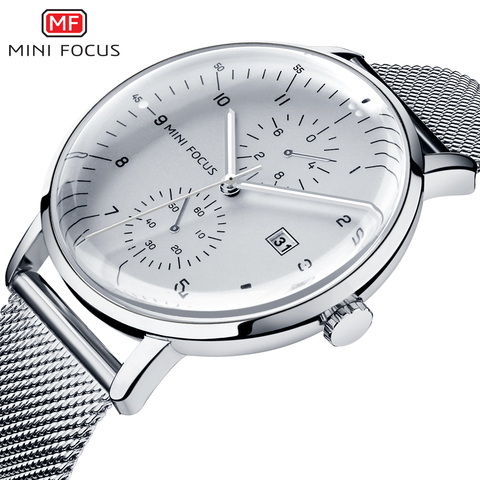 MINI FOCUS-Reloj de pulsera de cuarzo plata para hombre, cronógrafo de lujo, resistente al agua, con calendario, 2022 ► Foto 1/6