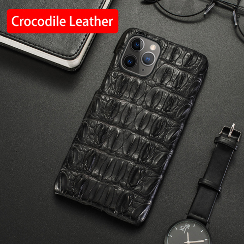 Funda de piel de cocodrilo Natural para teléfono móvil, carcasa de cocodrilo de lujo para iPhone 12 Mini 11 Pro, X XS Max XR 6 6S 7 8 Plus SE ► Foto 1/6