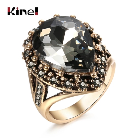 Kinel-Anillo de boda de cristal étnico bohemio para mujer, sortijas de gran piedra circón de Color dorado antiguo para mujer, joyería turca ► Foto 1/6