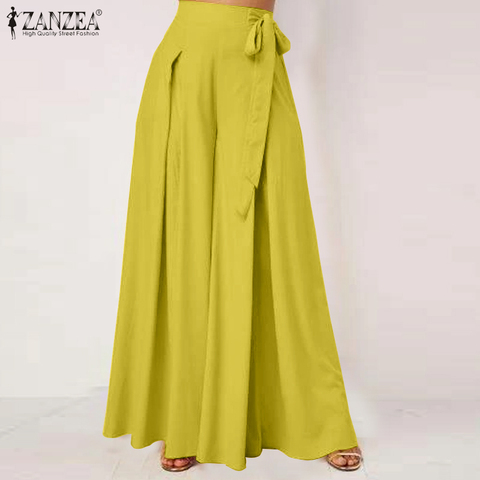 ZANZEA-Pantalones lisos de pierna ancha para mujer, pantalón elegante, plisado, largo, de cintura alta, ropa de calle, verano, 2022 ► Foto 1/6