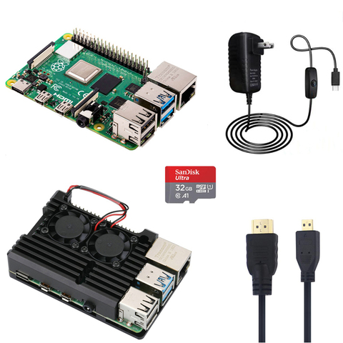 Raspberry Pi Modelo B 1G/2G/4G Kit con caja de aluminio 5V 3A adaptador de corriente con interruptor HMDI Cable 32G tarjeta SD opcional ► Foto 1/6