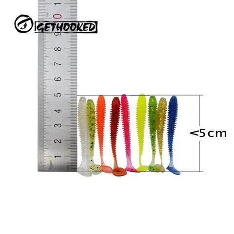 Gethooked 10 unids/lote 50mm y 0,6g de goma suave cebo Plantilla de señuelo de pesca japonesa de gusano para carpas de pesca de cebo Artificial de silicona Swimbait ► Foto 1/6