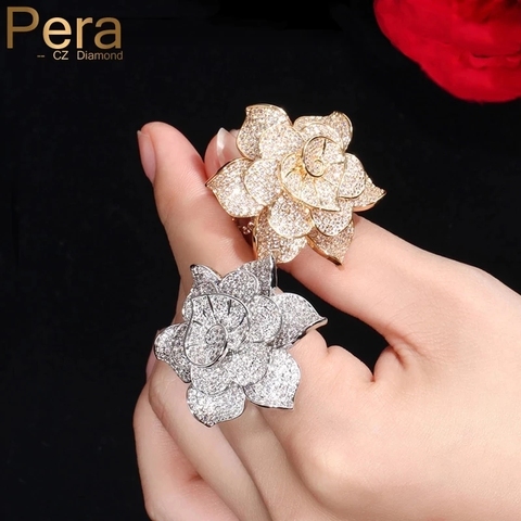Pera de lujo gran Declaración de hoja en forma de anillo para las mujeres circonia cúbico de boda Dubai de anillos de dedo de regalo de la joyería de R091 ► Foto 1/6