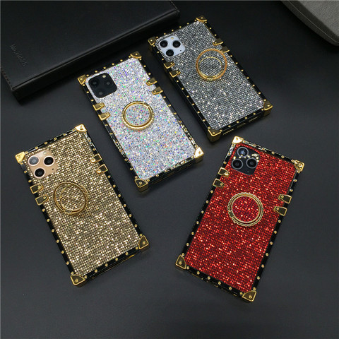 Lujo Bling brillo cuadrado caso de teléfono para Samsung Galaxy Nota 20 Ultra S10 S20 S21 más S8 S9 10 9 J4 J6 A50 A51 A70 A71 ► Foto 1/6