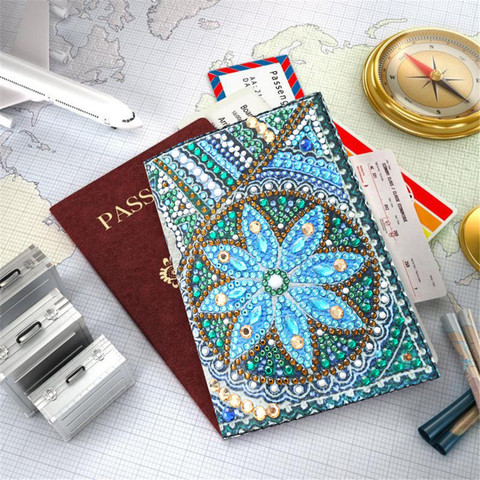 Diamante cubierta del pasaporte DIY diamante pintura Forma especial de cuero protector del pasaporte creativo arte hecho a mano regalos de 20X14cm ► Foto 1/6