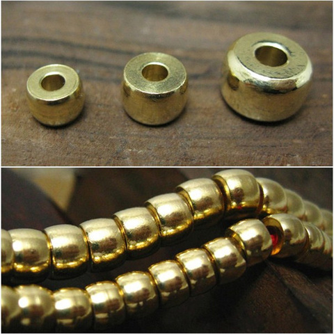 Cilindro redondo de Metal de latón macizo, 5x3mm, 6x4mm, 8x5mm, Color dorado claro espaciador suelto perlas artesanales, lote para fabricación de joyas ► Foto 1/5