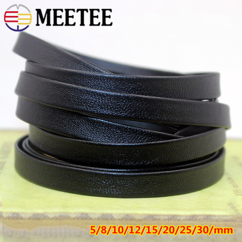 Meetee-cordón de cuero plano para hacer joyas, cuerda de 5 metros, 3-30mm, color negro ► Foto 1/6