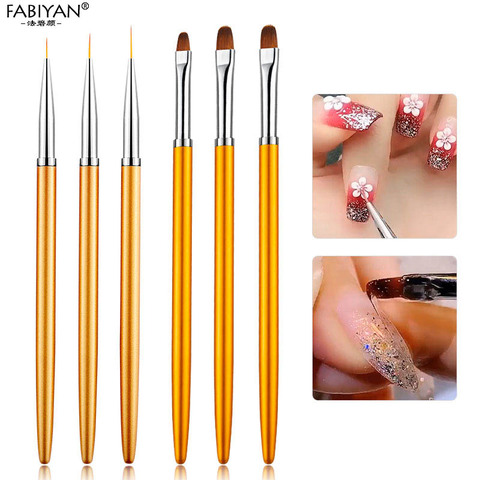 3 uds redonda de Metal superior Gel UV para arte de uñas extensión constructor de trazador de líneas de pintura cepillos dibujo de lápiz para dibujar pétalos Kit de manicura herramientas ► Foto 1/6