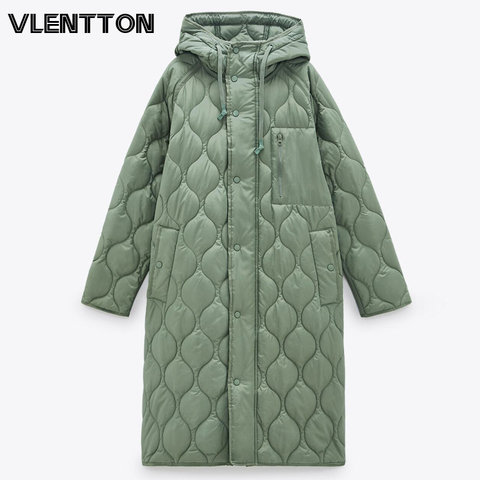 Chaqueta de Parka verde Vintage para mujer, abrigos informales cálidos y sueltos con capucha, ropa larga de gran tamaño para otoño e invierno, nueva ► Foto 1/6