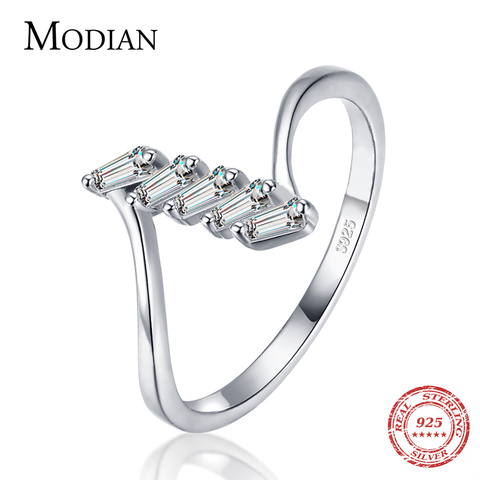 Modian-anillos de dedo de circonia cúbica para mujer, de Plata de Ley 925 auténtica, trapezoidal ondulada transparente, joyería fina minimalista, nuevo estilo, 2022 ► Foto 1/6