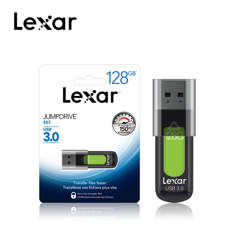 Lexar-unidad Flash para sistemas PC y Mac, Unidad de JumpDrive S57, USB 3,0, 32GB, 256 bits, AES, Memoria 256GB de 128GB ► Foto 1/6