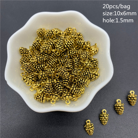 20 unids/lote 10x6mm nueces de pino forma conector granos de la aleación de oro antigua encantos perlas para joyería haciendo ► Foto 1/1